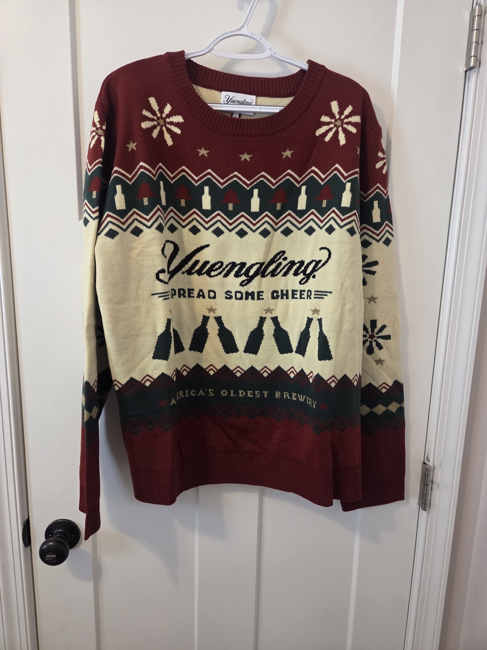 Ugly Christmas Sweater- Men's Fair Isle Holiday Sweater in Burgundy and Cream - Picture 5 of 5